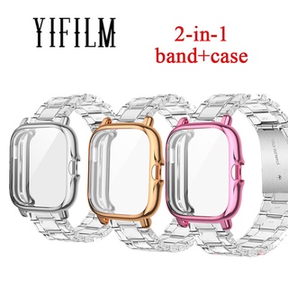 Yifilm เคสโทรศัพท์มือถือใส พร้อมสายคล้องข้อมือ เรซิน สําหรับ Amazfit GTS 2 Mini Bip U Pro S Lite 2e 3