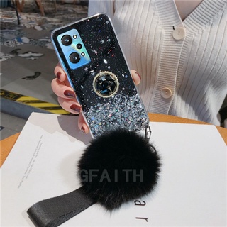 มีในสต็อก เคสใส่โทรศัพท์ Realme GT NEO 2 5G RealmeGT Master Edition 2021 ใหม่ Bling Glitter หรูหรา Rhinestone ที่วางแหวน Hariball พร้อมสายคล้องมือโปร่งใส Star Space Softcase ฝาหลังเคสมือถือ Realme GT Neo2 5G