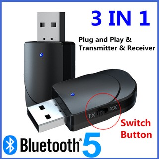 Smilehome 3in1 บลูทูธ 5.0 รับส่งสัญญาณเสียง 3.5 มิลลิเมตรแจ็ค AUX USB สเตอริโอเพลงอะแดปเตอร์ไร้สายสำหรับ T V รถพีซีหูฟัง