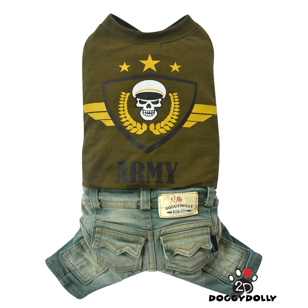 Pet clothes -Doggydolly เสื้อผ้าแฟชั่น เสื้อผ้าสัตว์เลี้ยง เสื้อผ้าหมาแมว ชุดกางเกง ARMY ชุดยีนส์ C376