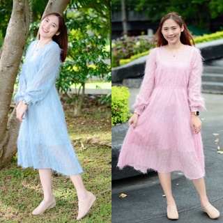 เดรสยาว แขนยาว แนวเรียบร้อย ใส่ออกงาน ทำบุญ ไปวัด ไปเที่ยว น่ารักมากค่า แต่งขนไม่คัน