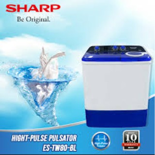 SHARP เครื่องซักผ้ากึ่งอัตโนมัติ 2 ถัง ความจุ 8.0 กก.รุ่น ES-TW80-BL รับประกันมอเตอร์10ปี แถมขาตั้งเครื่อง