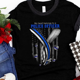 เสื้อยืดผ้าฝ้าย เสื้อยืด ลายตํารวจ My Heart Belongs To A Police ใส่สบาย ของขวัญวันฮาโลวีน