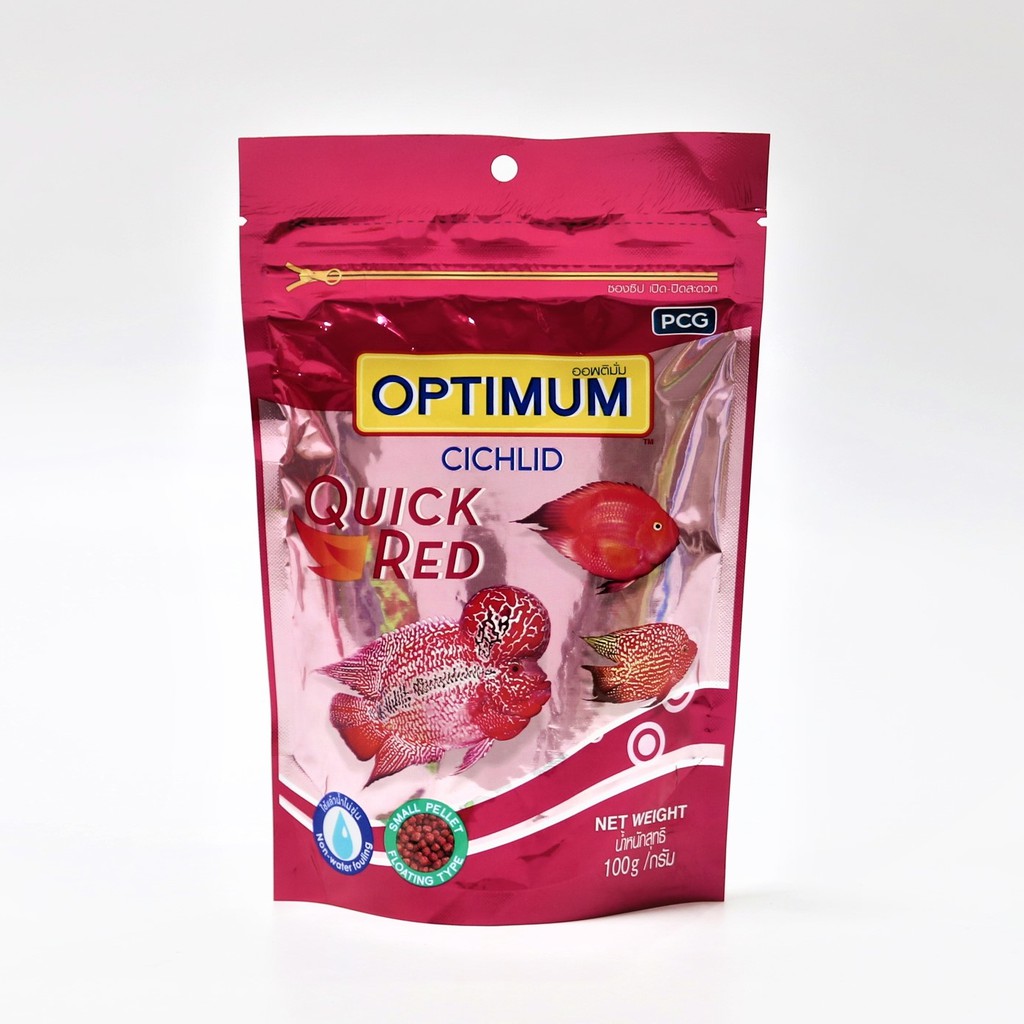OPTIMUM CICHLID QUICK RED 100 g. (อาหารปลาหมอสี สูตรเร่งสี เร่งโต ไม่ทำให้น้ำขุ่น)