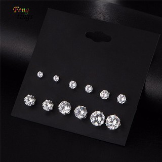 Fs 6Pairs Women Jewelry Round Cubic Zirconia CZ Crown Ear Stud Earrings Xmas