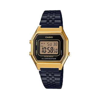 Win Watch shop นาฬิกา Casio รุ่น LA680WEGB1BDF Vintage Design นาฬิกาสำหรับผู้หญิงสายแสตนเลส สีดำ ทองประกันศูนย์ 1 ปีเต็ม