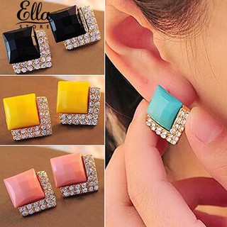 เครื่องประดับคริสตัล Earrings Earstings ต่างหูสตรีม Elegant Square Crystal Rhinestone