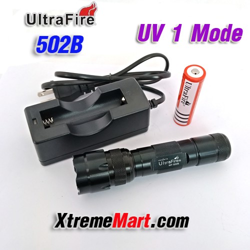 ชุดเซตไฟฉาย UV Ultrafire รุ่น WF-502B ของแท้ 100% LED 2 Chips แสงสีม่วง 395-405nm พร้อมแบตเตอรี่และเ