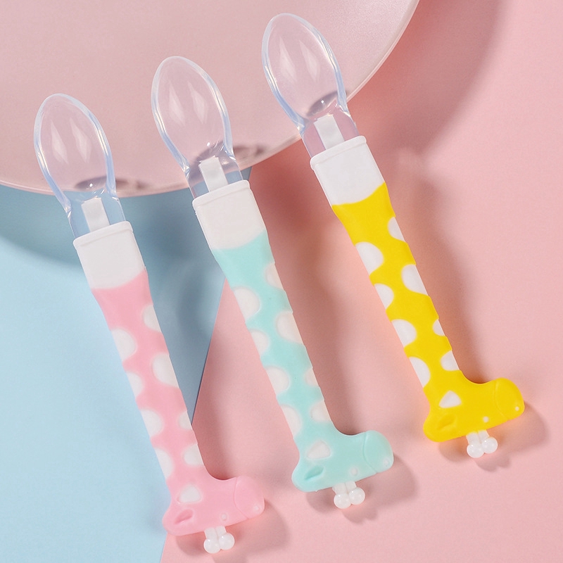Infant cartoon spoon children learn to eat silicone soft head spoon ...