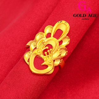 Ga Jewellery แหวนสเตนเลส 24k รูปนกฟินิกซ์ ฉลุลายนกยูง สีทอง สไตล์เกาหลี สําหรับผู้หญิง