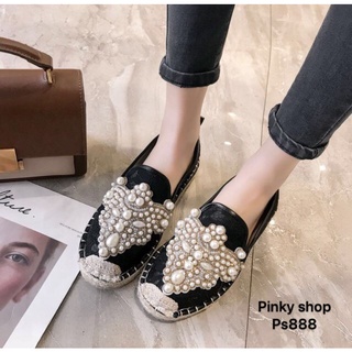 PS888 รองเท้าคัทชูแต่งอะไหล่มุก สวมใส่ง่าย น้ำหนักเบา