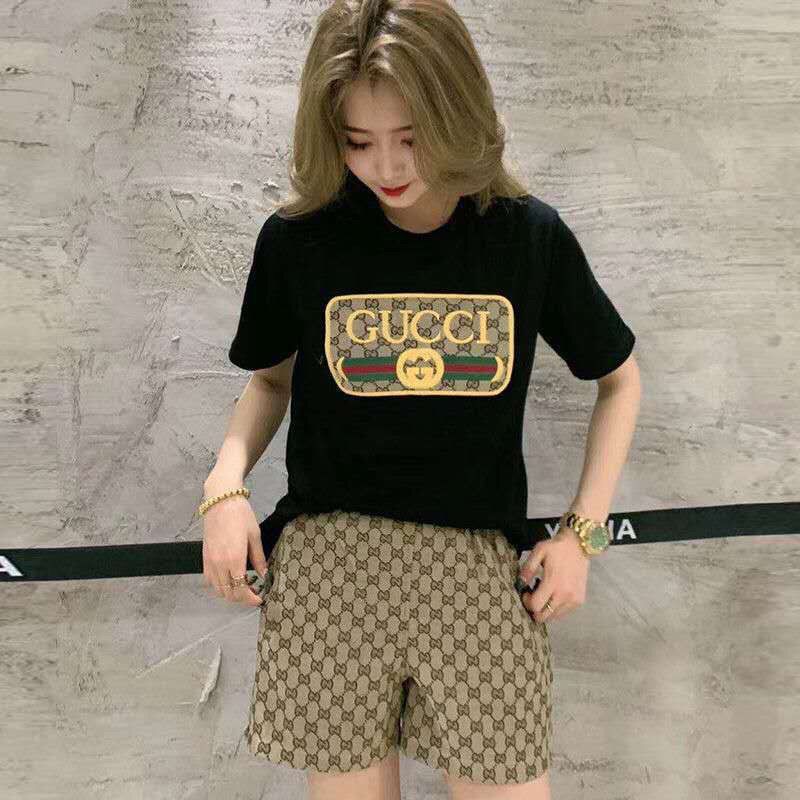 เสื้อยืดลําลอง แขนห้าส่วน พิมพ์ลายตัวอักษร GUC ไซซ์ S-5XL