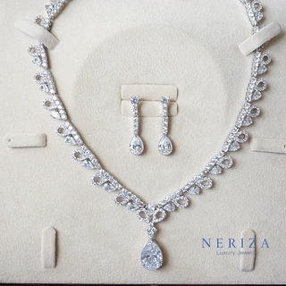 Neriza Jewelry/เครื่องประดับเจ้าสาวเพชรสังเคราะห์สร้อยคอ ต่างหูจัดส่งฟรีพร้อมกล่อง รหัสNSW002