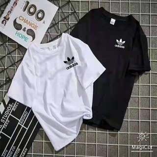 เสื้อยืด ผ้ามัน เสื้อลายADIDASข้าง ผ้านุ่มใส่สบาย ใส่เดียวหรือคู่ก็ได้ ซักไม่ยั้บ บางใส่สบาย