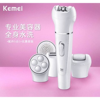 Kemei  เครื่องขัดหน้า นวดหน้า ถอนขน กันคิ้ว 5 in1 รุ่น KM-2199  ( สีขาว )