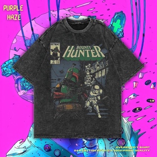 เสื้อยืด ขนาดใหญ่ พิมพ์ลาย Haze Bounty Hunter สีม่วง | หินล้างทําความสะอาด | เสื้อเชิ้ต ลาย Star Wars | เสื้อยืด ขนาดใหญ