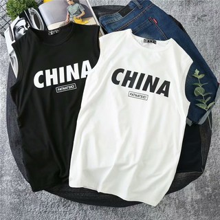 เสื้อยืดคอกลมแขนสั้น oversizeผู้ชายสกีนลาย CHINAสื้อสตีทสไตล์ผู้ชายเกาหลี(ดำ,ขาว)