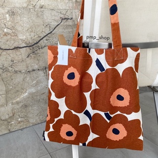 ✅Marimekko Totebag ผ้าลินิน-ดอกน้ำตาล  (ของแท้ 100% พร้อมส่ง)