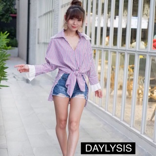 New! Stipe Shirt Summer Koreastyle เสื้อเชิ้ตเกาหลี สวยเก๋น่ารัก ดีไซน์ผูกโบว์ไขว้หน้า หรือใส่เป็นเดรสยาวได้คะ ง
