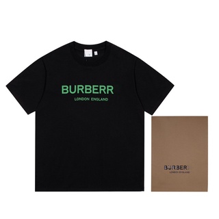 เสื้อยืดลําลอง ผ้าฝ้าย แขนสั้น คอกลม พิมพ์ลายโลโก้ตัวอักษร Burberry สีเขียว แฟชั่นฤดูร้อน สําหรับผู้ชาย และผู้หญิง