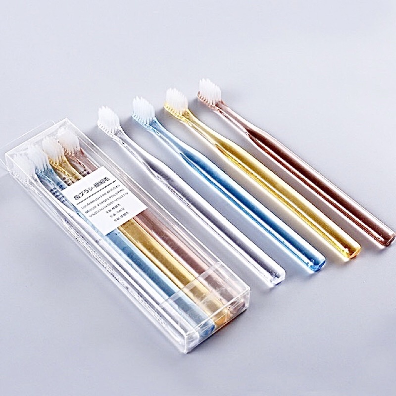 แปรงสีฟัน แปรงสีฟันญี่ปุ่น มูจิ Muji ด้ามใส แพค 4 ชิ้น ถูกทุกช็อต.com