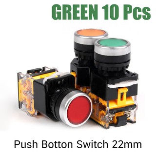 10 ชิ้น กดติดปล่อยดับ สวิตซ์ ปุ่ม สวิทช์ปุ่มกด Push Button Switch 1NO 1NC 22mm ( สีเขียว /สีแดง/เหลือง )