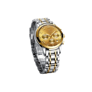 [100%ของแท้] WISHDOIT นาฬิกาข้อมือ สายโลหะ กันน้ำ สำหรับผู้ชาย นาฬิกาข้อมือควอตซ์แฟชั่น สีทอง สายแสตนเลส เรืองแสง Men watch Original waterproof Stainless Steel Business Casual Multifunction Three-eye Chronograph Quartz Wristwatches [Free Box]