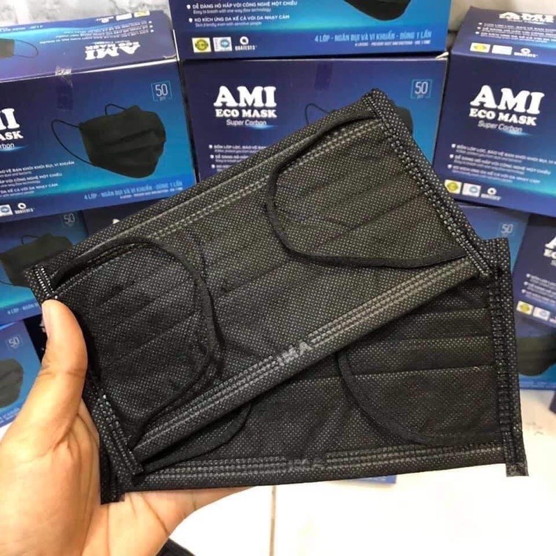พร้อมส่ง•AMI• หน้ากากอนามัยสีดำหนา4ชั้น