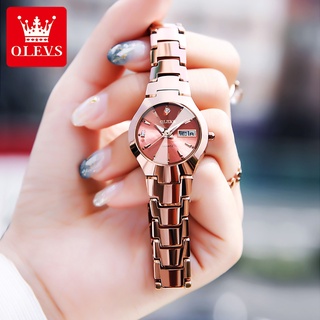 OLEVS นาฬิกาข้อมือผู้หญิงควอตซ์กันน้ำสเตนเลสแท้ญี่ปุ่นปฏิทินการเคลื่อนไหวสีโรสโกลด์ / สีขาวนาฬิกาแฟชั่นสำหรับผู้หญิง