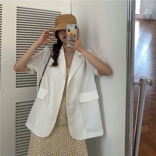 เสื้อสูทแขนสั้น เสื้อคลุมoversize จั๊มสูทแขนสั้น สไตล์เกาหลี ฟิวsummer ผ้าดีสวมใส่สบาย