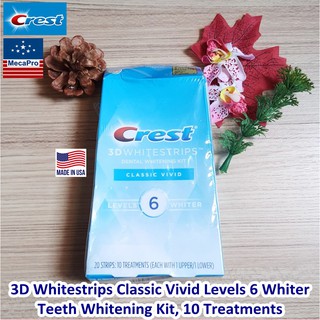 Crest® 3D Whitestrips Classic Vivid Levels 6 Whiter Teeth Whitening Kit, 10 Treatments เครสต์ แผ่นฟอกฟันขาว