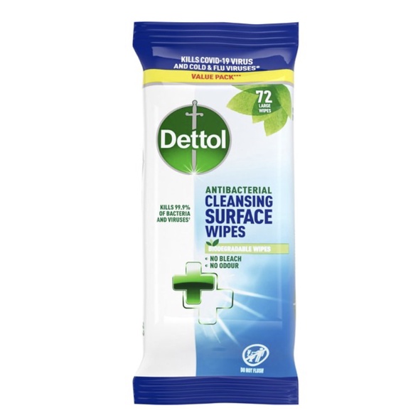 ทิชชู่เปียกDettol ทำความสะอาดฆ่าเชื้อ ขนาดใหญ่ 72แผ่น Dettol Antibacterial Biodegradable Multi Surface Cleansing Wipes
