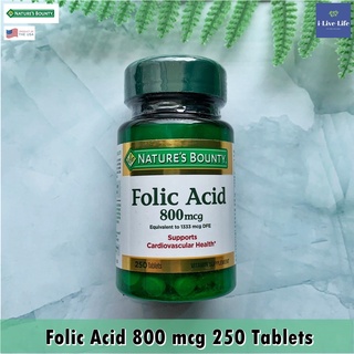 โฟลิค แอซิด Folic Acid 800 mcg 250 Tablets - Natures Bounty #โฟลิก #กรดโฟลิค #วิตามินบี 9 #B9