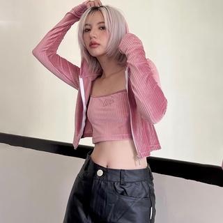 เสื้อแจ็คเก็ตสั้นสตรีฤดูใบไม้ร่วงปี 2022 New Street Camisole เสื้อกันหนาวมีฮู้ดแขนยาวสองชิ้น set  SE2192