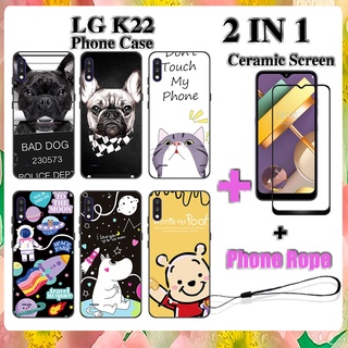 2 IN 1 LG K22 เคสโทรศัพท์ พร้อมกระจกนิรภัย เซรามิค ป้องกันหน้าจอ โค้ง ฟิล์มนิรภัย การ์ตูน