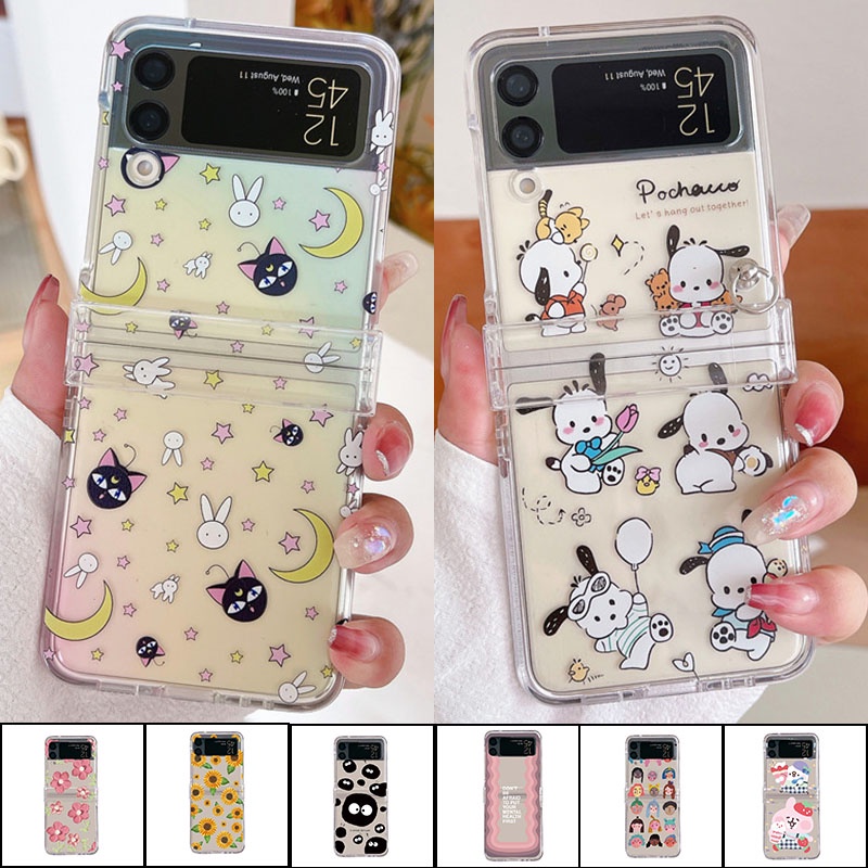 เคสโทรศัพท์มือถือแบบแข็ง ใส โพลีคาร์บอเนต ใส 360 องศา น้ําหนักเบา ลายการ์ตูนน่ารัก สําหรับ Samsung Galaxy Z Flip 3 Z Flip 4 5G