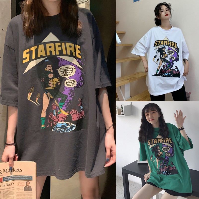 Dahong (รวมรุ่น) เสื้อยืด เสื้อยืดแขนสั้น oversize เสื้อผ้าเกาหลีผู้หญิง สกรีนลาย