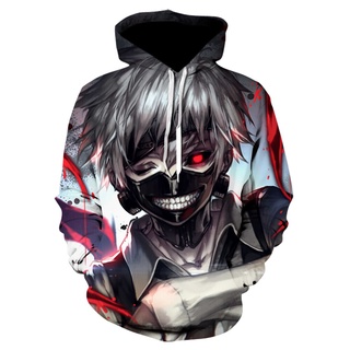 เสื้อแจ็กเก็ตกันหนาว มีฮู้ด ลายการ์ตูนอนิเมะ Tokyo Ghoul Kaneki Ken 3D สีดํา สไตล์สตรีท ฮิปฮอป แฟชั่นฤดูหนาว 2022