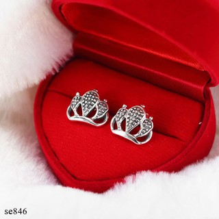 MT ต่างหูเงินแท้ รูปมงกุฎ แบบก้านเสียบ ติดหู Solid 925 Sterling Silver Earrings (se846) MT Jewelry มณีธารา