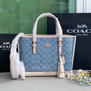 👑ผ่อน0%~แท้100%👑ca142 กระเป๋าสะพาย Coach Mollie Tote 25 In Signature Chambray