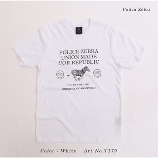 เสื้อยืดสีขาวPolice Zebra เสื้อยืด คอกลม Premium Cotton 100% ใส่ได้ทั้งผู้ชาย/ผู้หญิง สีขาว ดำ กรม  (T179 )