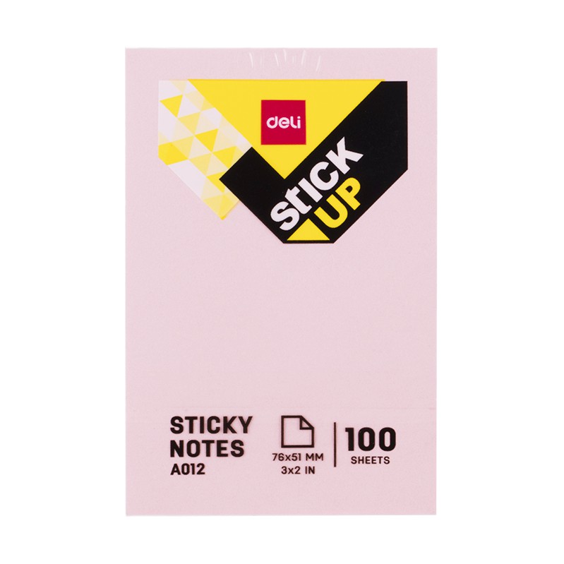 Sticky note กระดาษโน๊ตมีกาว 76×51 มม. สีธรรมดา 100แผ่น/ก้อน คละสี deli รุ่น A01202