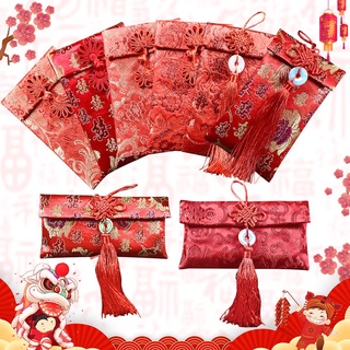 2022 NEW YEAR Recyclable Chinoiserie Chinese Festive Silk Red Envelopes Red Packets Money Gift Card Storage