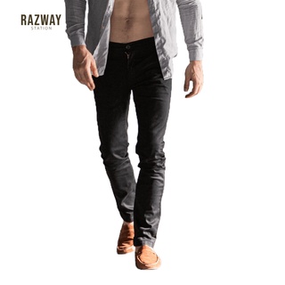 ราคาRazway กางเกงสแล็ค กางเกงชิโน่ ผ้ายืด ทรงกระบอกเล็ก กางเกงสแลคชาย (สีดำ)