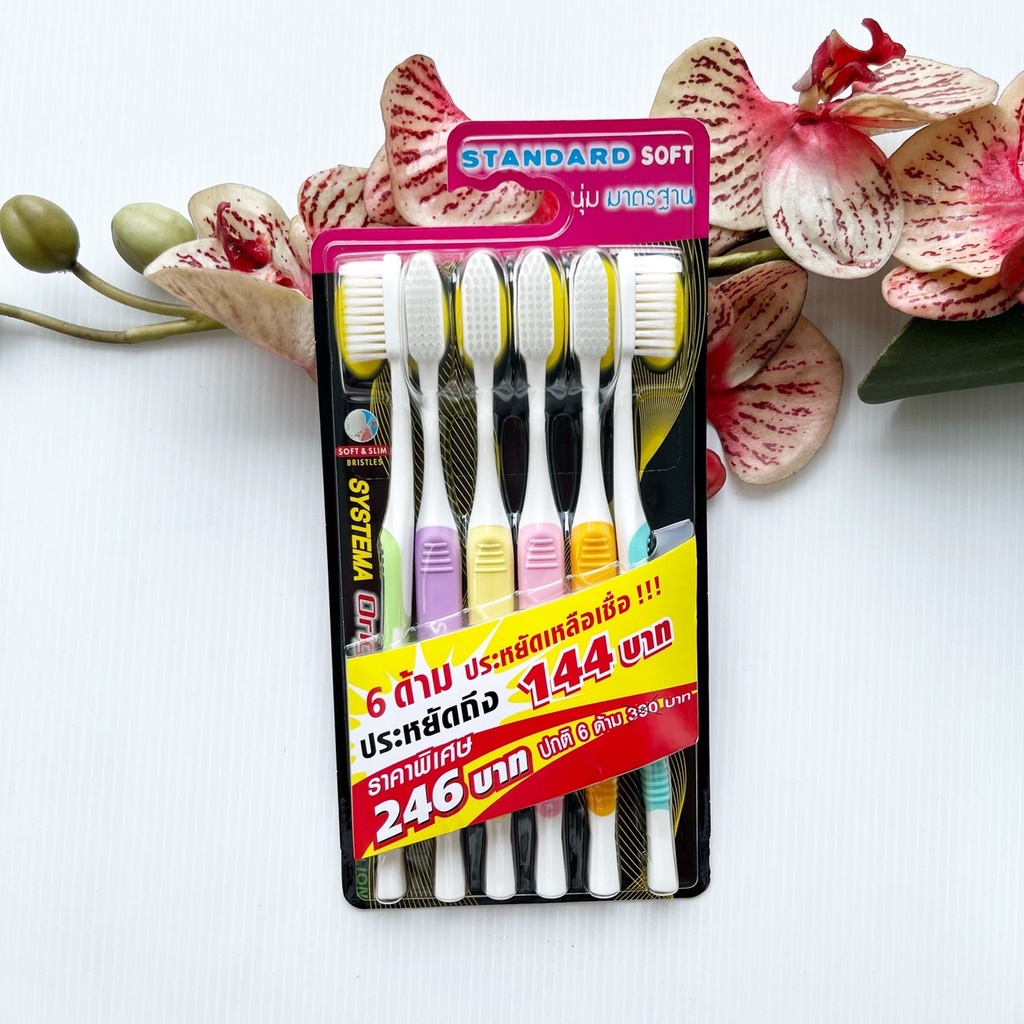 6 ด้าม แปรงสีฟัน Systema หัวแปรงขนาดกลาง รุ่น ​Standard นุ่มมาตรฐาน ซิสเทมม่า