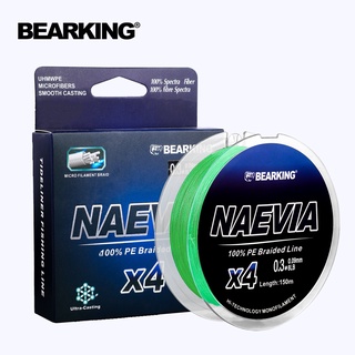 Bearking NAEVIA สายเอ็นตกปลา PE X4 0.2 150 ม.#-4.0# สายเอ็นถัก แข็งแรง 7-50 ปอนด์ สําหรับตกปลาน้ําเค็ม น้ําจืด