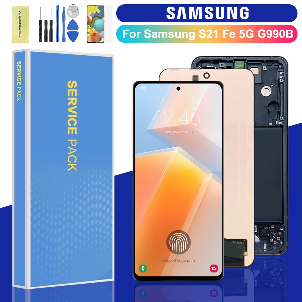 6.4'&#39ของแท้ อะไหล่หน้าจอสัมผัสดิจิทัล LCD พร้อมกรอบ แบบเปลี่ยน สําหรับ Samsung Galaxy S21 FE 5G S