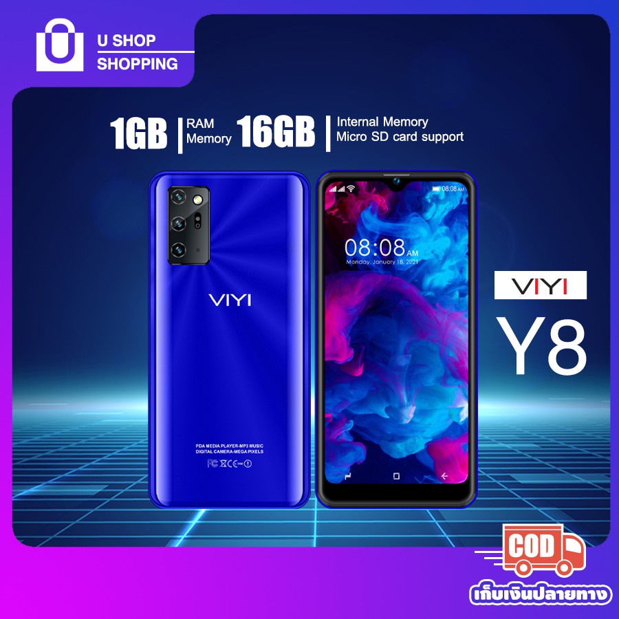 พร้อมส่ง！！ โทรศัพท์มือถือ VIYI รุ่น Y8 รุ่นใหม่ 2021 จอใหญ่ สแกนหน้า ใช้เป๋าตังค์ได้ ใช้ธนาคารได้ แถ