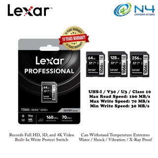 Lexar การ์ดหน่วยความจํา 1066x 32GB 64GB 128GB SDXC UHS-I แบบมืออาชีพ