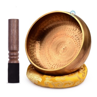 ♫ Muslady Tibetan Singing Bowl Set with 20.5cm/ 8inch Large Handmade Metal Sound Bowl &amp; Soft Cushion(Random Color Delivery) &amp; Wooden Striker for Meditation Sound Chakra Healing Yoga Relaxation